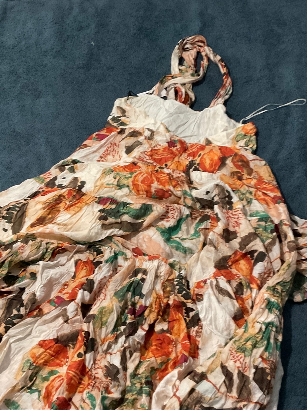 Astr Floral Multicolor Halter Sundress - Orange, Green, Brown, Cream - Picture 2 of 3